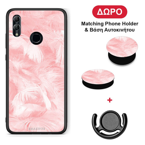 Boho Pink Feather - Honor 10 Lite θήκη + Δώρο Phone Holder & Βάση Αυτοκινήτου