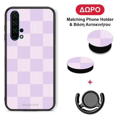 Lilac and Cream Striped Checks - Honor 20 Pro θήκη + Δώρο Phone Holder & Βάση Αυτοκινήτου