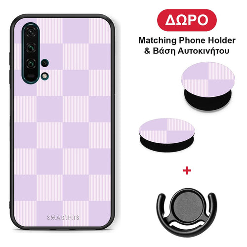 Lilac and Cream Striped Checks - Honor 20 Pro θήκη + Δώρο Phone Holder & Βάση Αυτοκινήτου