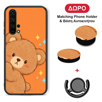 Peekaboo Teddy on Orange - Honor 20 Pro θήκη + Δώρο Phone Holder & Βάση Αυτοκινήτου