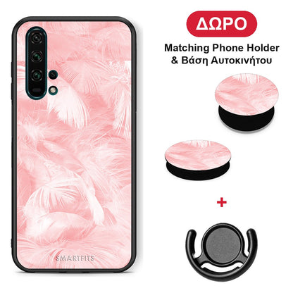 Boho Pink Feather - Honor 20 Pro θήκη + Δώρο Phone Holder & Βάση Αυτοκινήτου