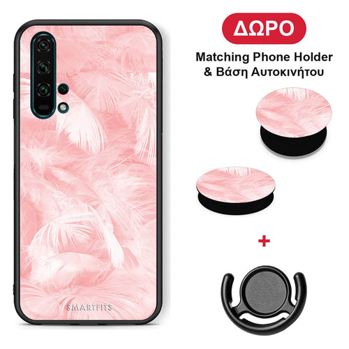 Boho Pink Feather - Honor 20 Pro θήκη + Δώρο Phone Holder & Βάση Αυτοκινήτου