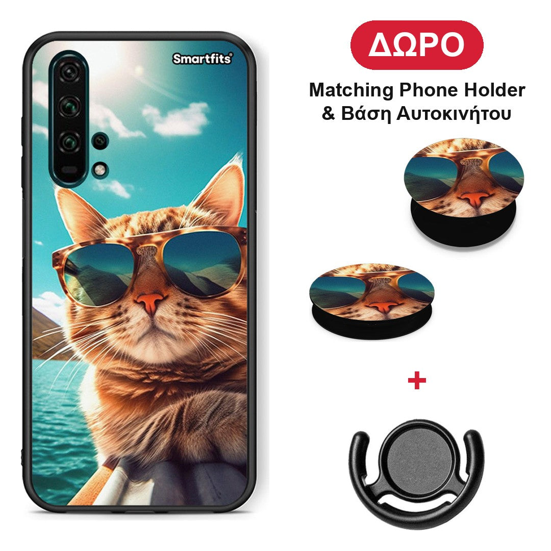 Summer Cat - Honor 20 Pro θήκη + Δώρο Phone Holder & Βάση Αυτοκινήτου