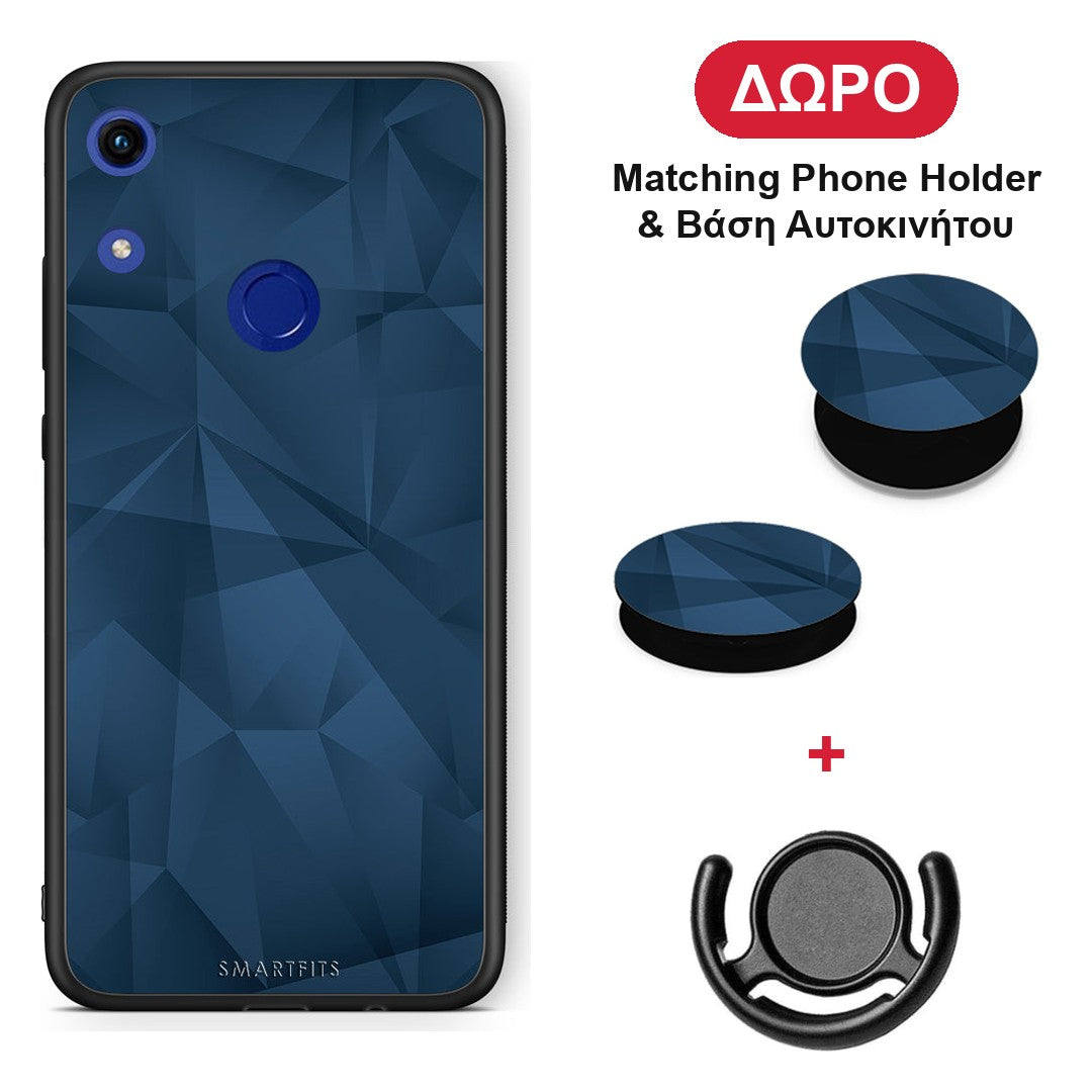Geometric Blue Abstract - Honor 8A θήκη + Δώρο Phone Holder & Βάση Αυτοκινήτου