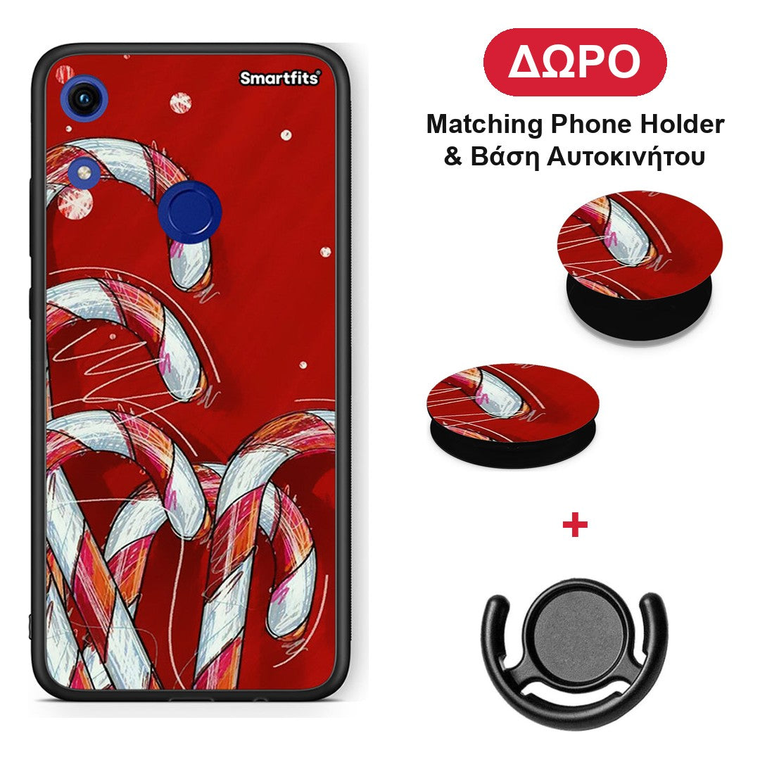 Candy Cane - Honor 8A θήκη + Δώρο Phone Holder & Βάση Αυτοκινήτου