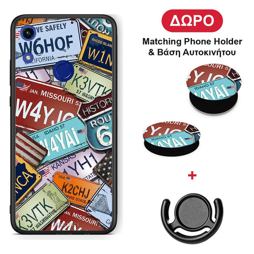 Car Plates - Honor 8A θήκη + Δώρο Phone Holder & Βάση Αυτοκινήτου