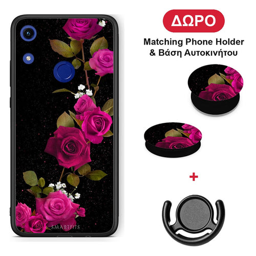 Flower Red Roses - Honor 8A θήκη + Δώρο Phone Holder & Βάση Αυτοκινήτου
