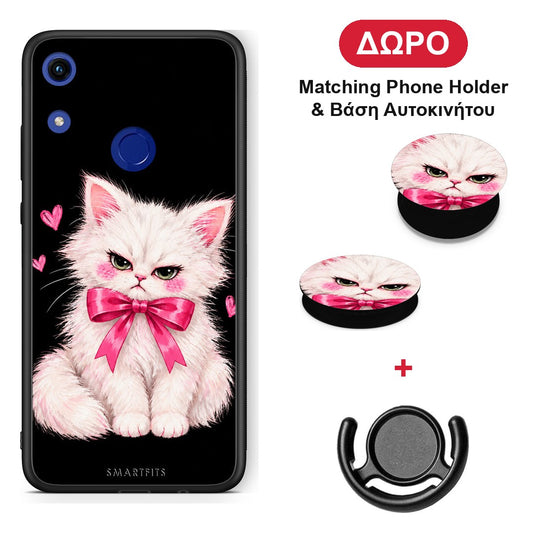 Grumpy Party Kitten on Black - Honor 8A θήκη + Δώρο Phone Holder & Βάση Αυτοκινήτου