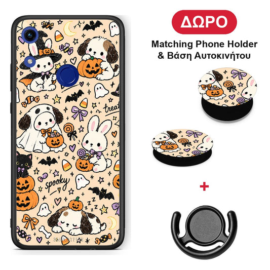 Halloween Puppies and Friends on Cream - Honor 8A θήκη + Δώρο Phone Holder & Βάση Αυτοκινήτου