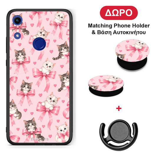 Kittens and Pink Bows on Pink - Honor 8A θήκη + Δώρο Phone Holder & Βάση Αυτοκινήτου