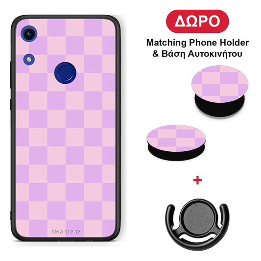 Lavender and Pink Checkerboard - Honor 8A θήκη + Δώρο Phone Holder & Βάση Αυτοκινήτου