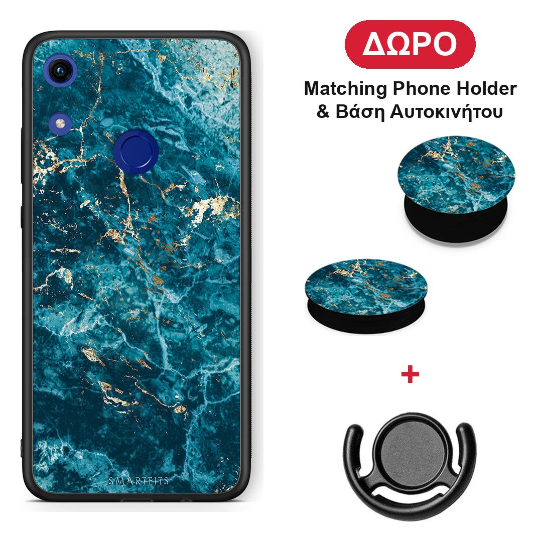 Marble Blue - Honor 8A θήκη + Δώρο Phone Holder & Βάση Αυτοκινήτου