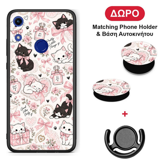 Pink Bows and Kittens Collage - Honor 8A θήκη + Δώρο Phone Holder & Βάση Αυτοκινήτου