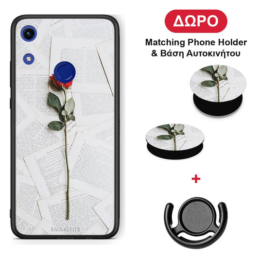 Red Rose - Honor 8A θήκη + Δώρο Phone Holder & Βάση Αυτοκινήτου