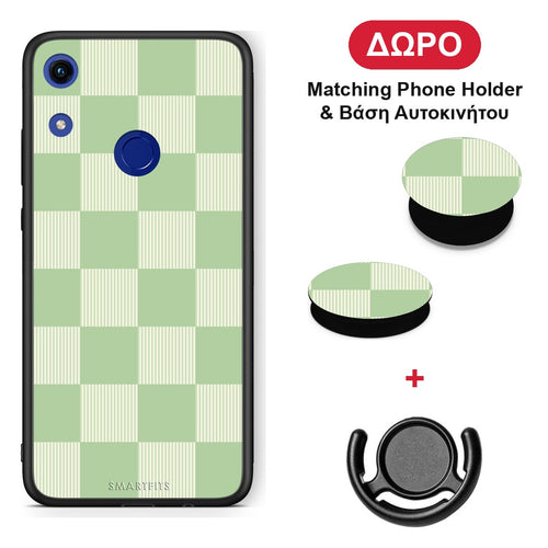 Sage and Cream Striped Checks - Honor 8A θήκη + Δώρο Phone Holder & Βάση Αυτοκινήτου