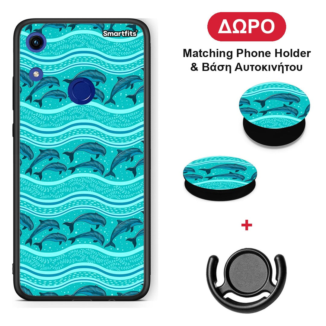 Swimming Dolphins - Honor 8A θήκη + Δώρο Phone Holder & Βάση Αυτοκινήτου