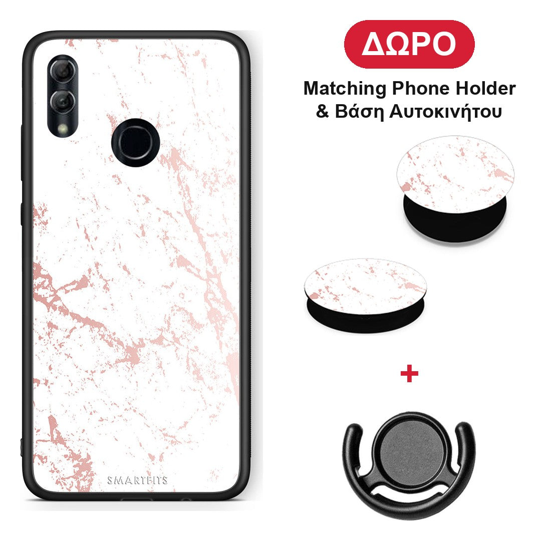 Marble Pink Splash - Honor 8x θήκη + Δώρο Phone Holder & Βάση Αυτοκινήτου