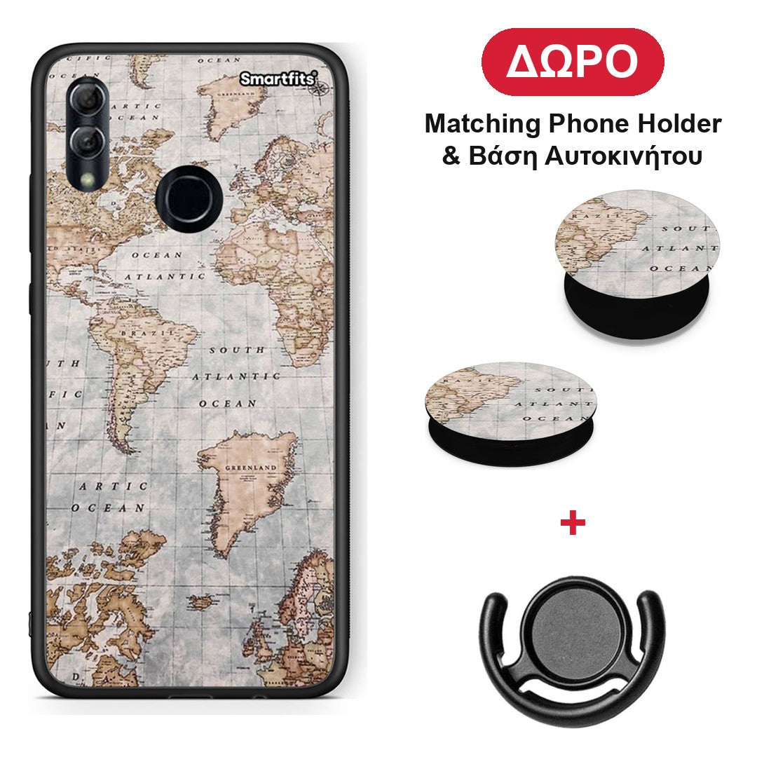World Map - Honor 8x θήκη + Δώρο Phone Holder & Βάση Αυτοκινήτου