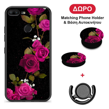 Flower Red Roses - Honor 9 Lite θήκη + Δώρο Phone Holder & Βάση Αυτοκινήτου