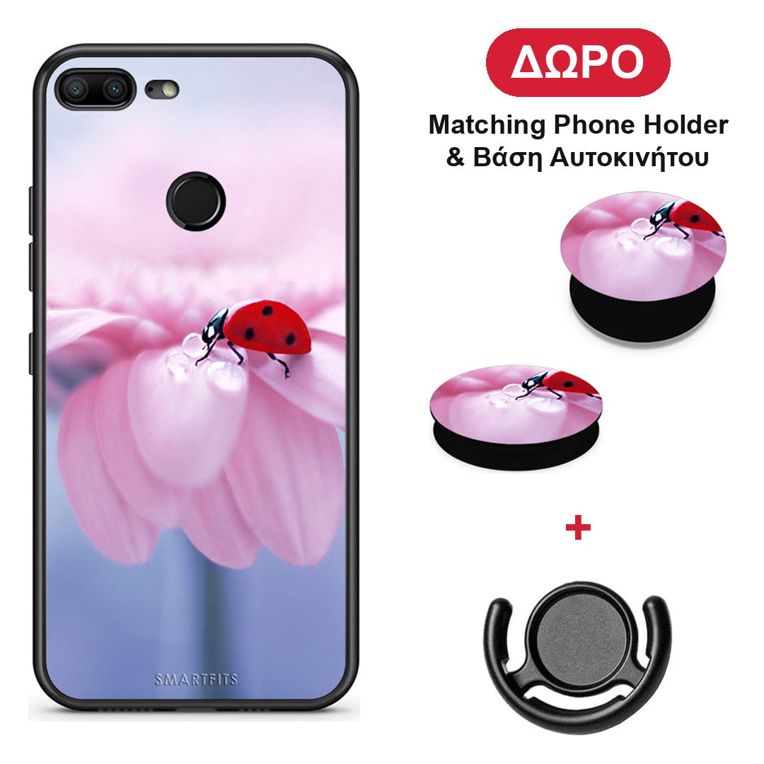 Ladybug Flower - Honor 9 Lite θήκη + Δώρο Phone Holder & Βάση Αυτοκινήτου