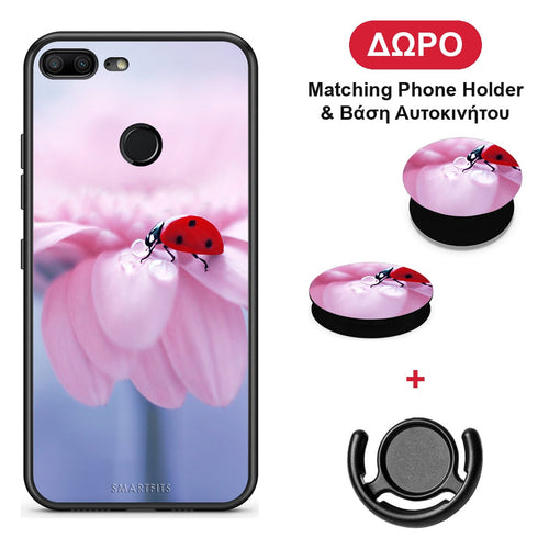 Ladybug Flower - Honor 9 Lite θήκη + Δώρο Phone Holder & Βάση Αυτοκινήτου