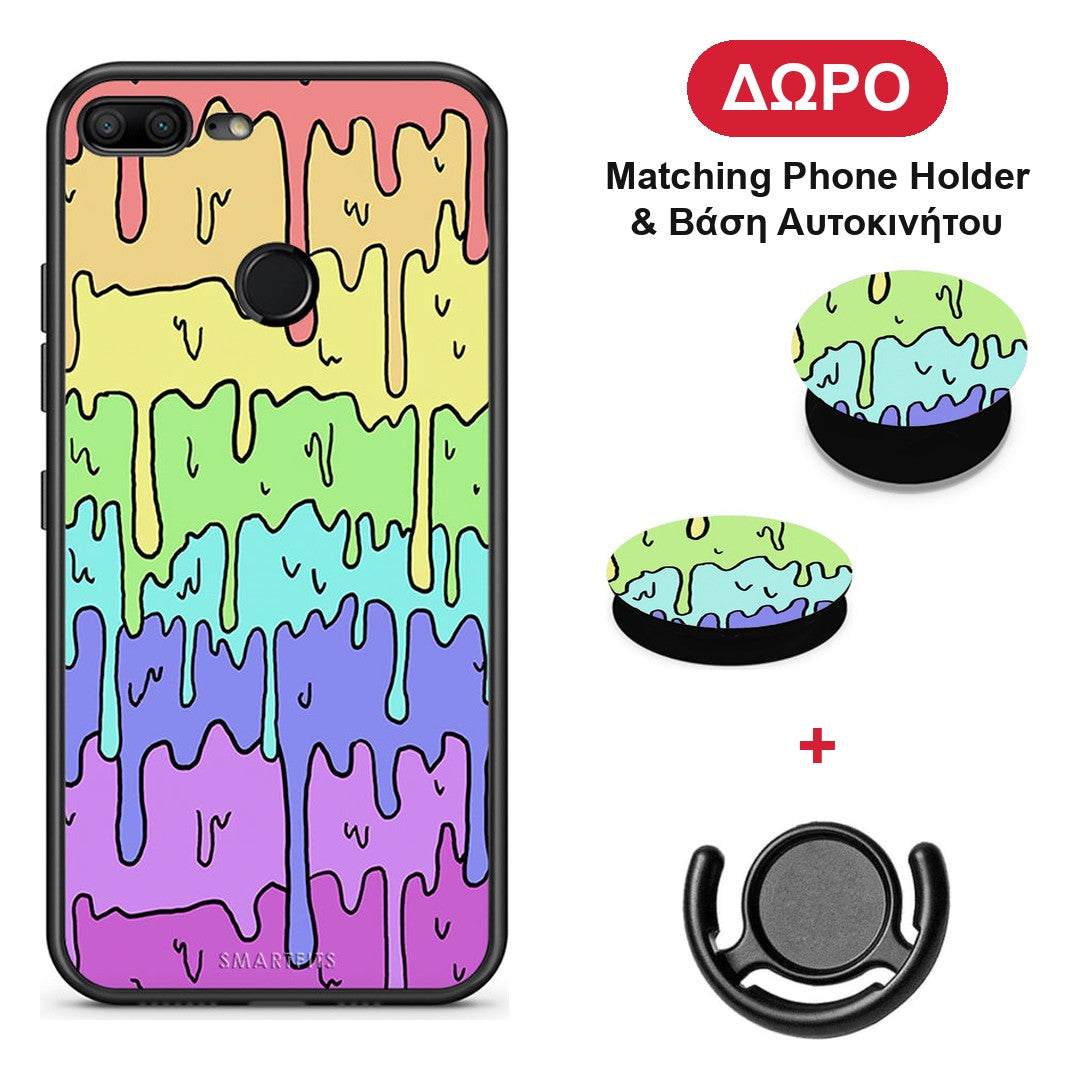 Melting Rainbow - Honor 9 Lite θήκη + Δώρο Phone Holder & Βάση Αυτοκινήτου