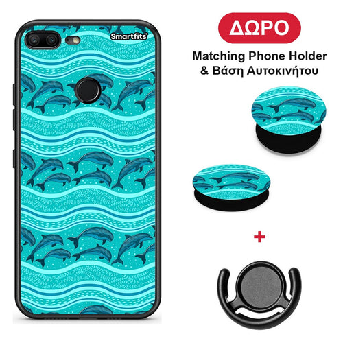 Swimming Dolphins - Honor 9 Lite θήκη + Δώρο Phone Holder & Βάση Αυτοκινήτου