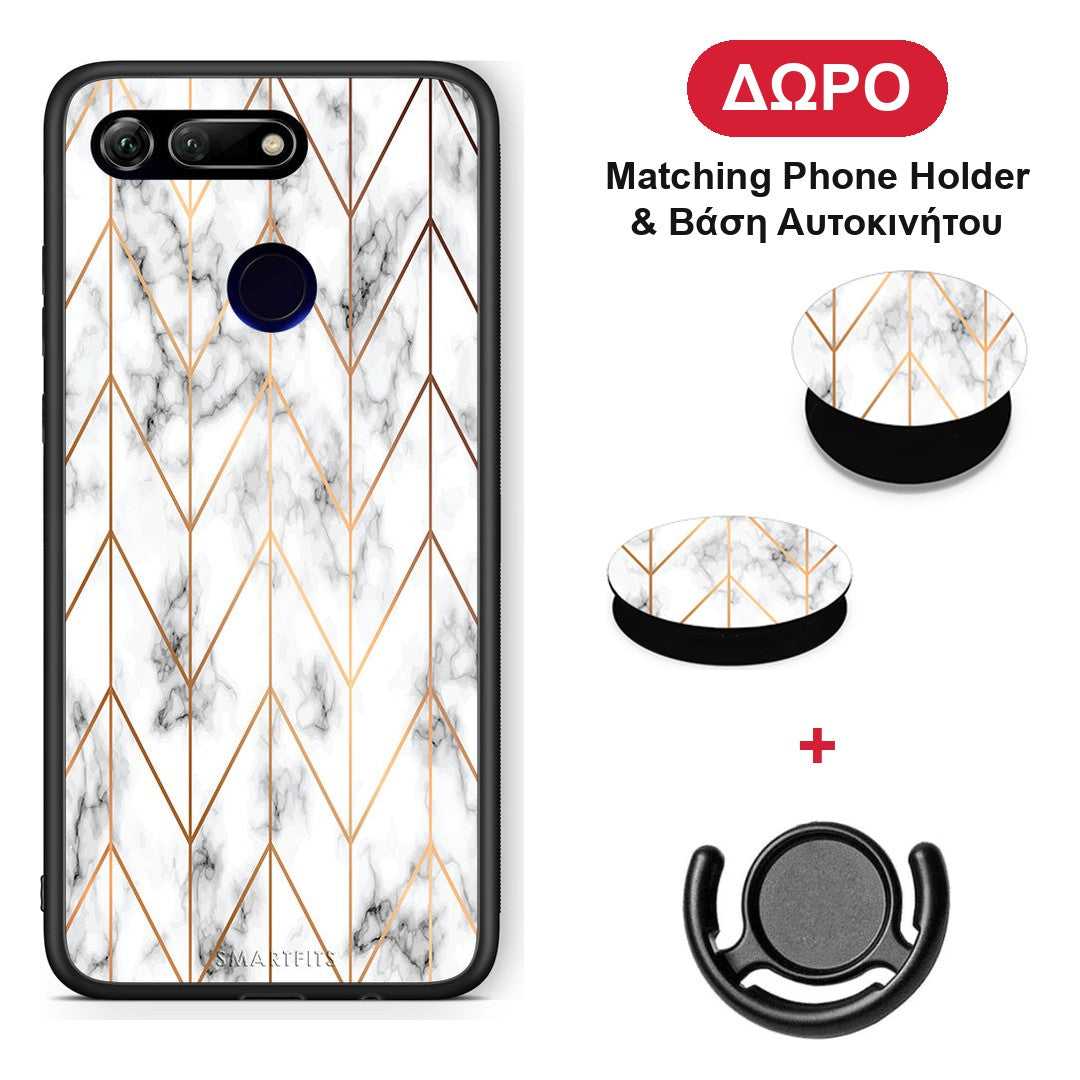 Marble Gold Geometric - Honor View 20 θήκη + Δώρο Phone Holder & Βάση Αυτοκινήτου