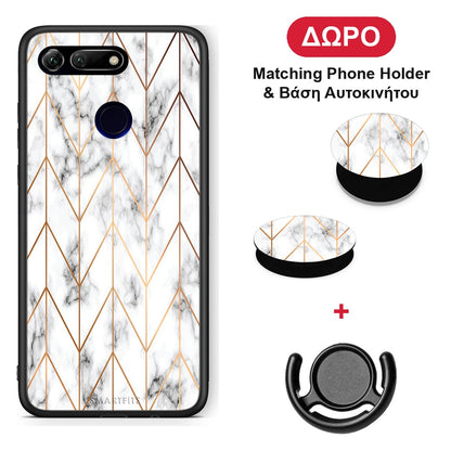 Marble Gold Geometric - Honor View 20 θήκη + Δώρο Phone Holder & Βάση Αυτοκινήτου