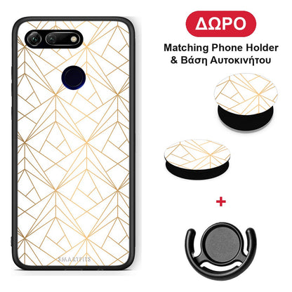 Geometric Luxury White - Honor View 20 θήκη + Δώρο Phone Holder & Βάση Αυτοκινήτου