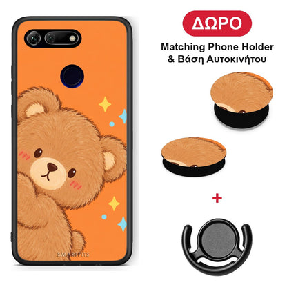 Peekaboo Teddy on Orange - Honor View 20 θήκη + Δώρο Phone Holder & Βάση Αυτοκινήτου