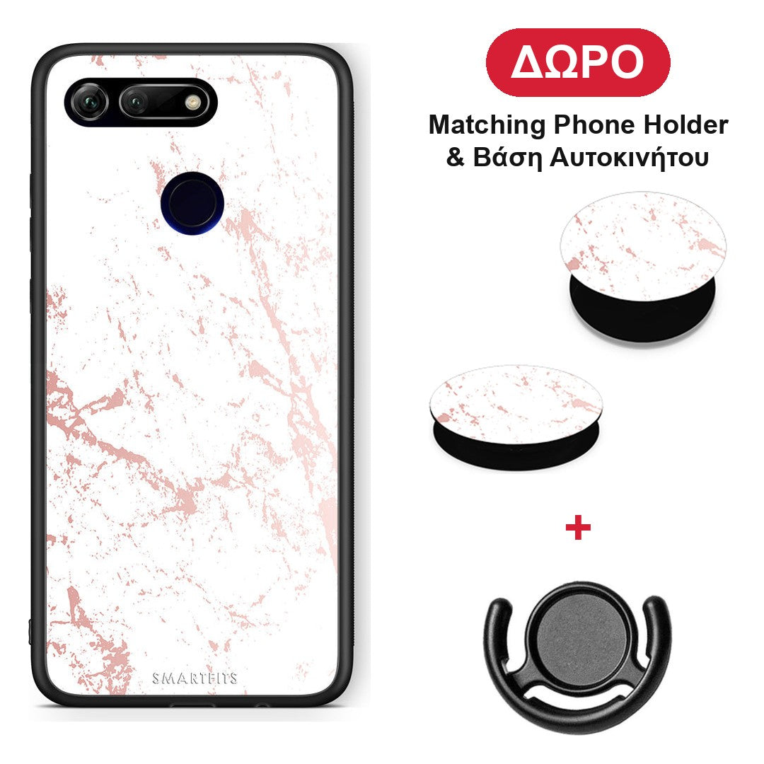 Marble Pink Splash - Honor View 20 θήκη + Δώρο Phone Holder & Βάση Αυτοκινήτου