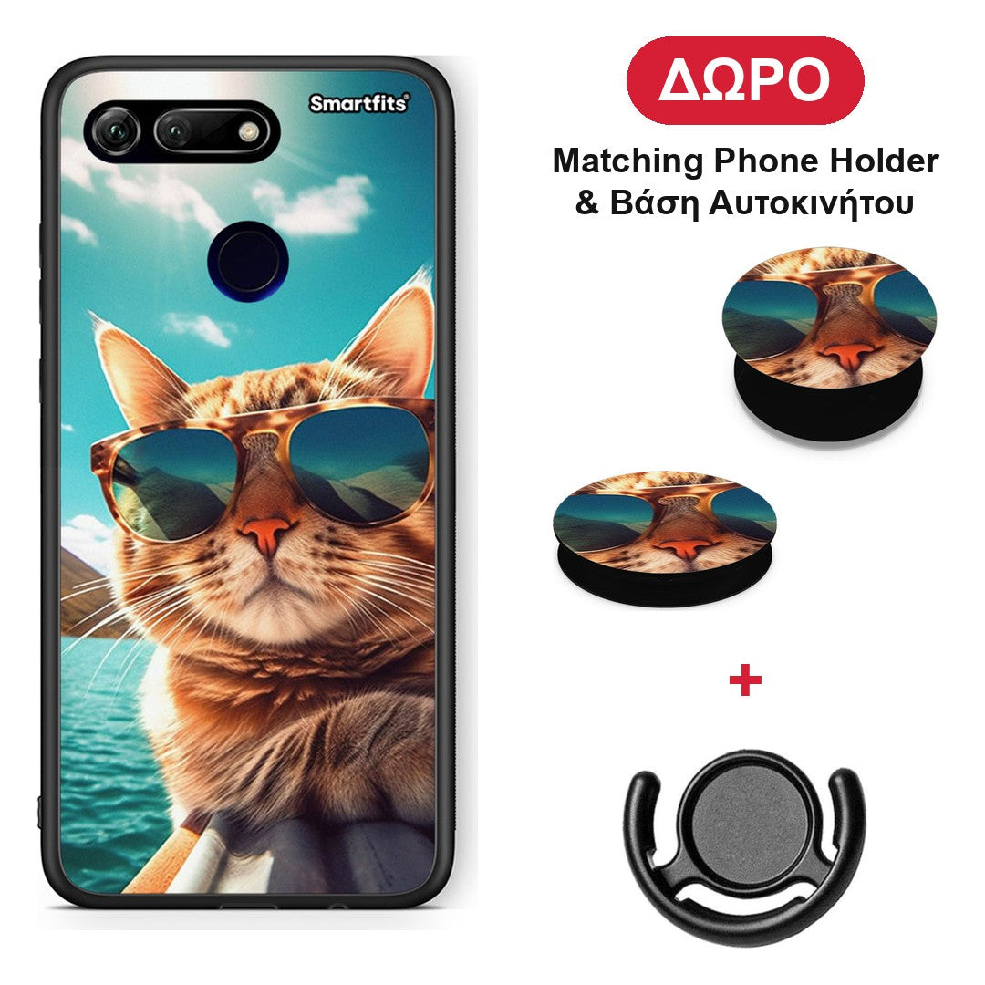 Summer Cat - Honor View 20 θήκη + Δώρο Phone Holder & Βάση Αυτοκινήτου