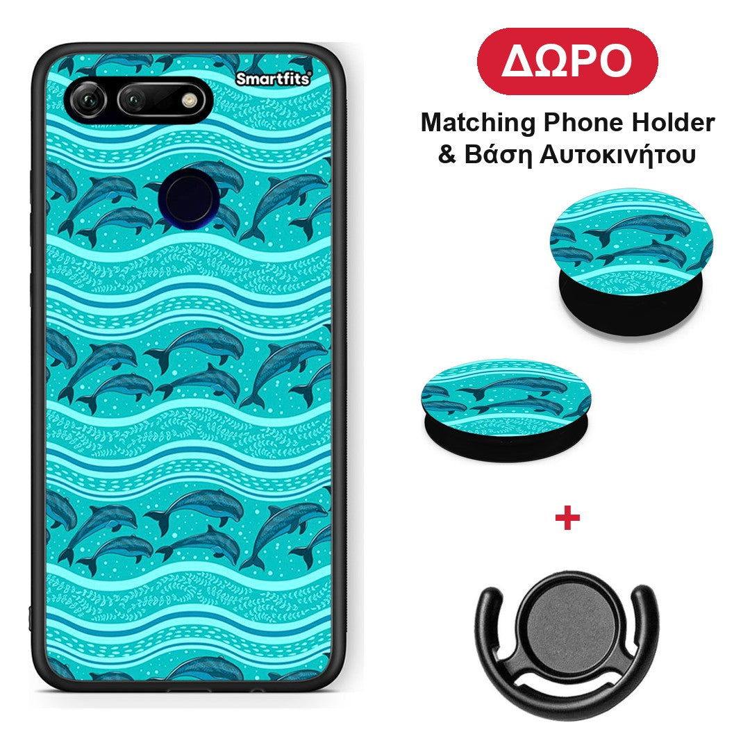 Swimming Dolphins - Honor View 20 θήκη + Δώρο Phone Holder & Βάση Αυτοκινήτου