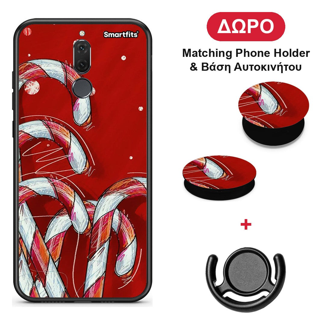 Candy Cane - Huawei Mate 10 Lite θήκη + Δώρο Phone Holder & Βάση Αυτοκινήτου