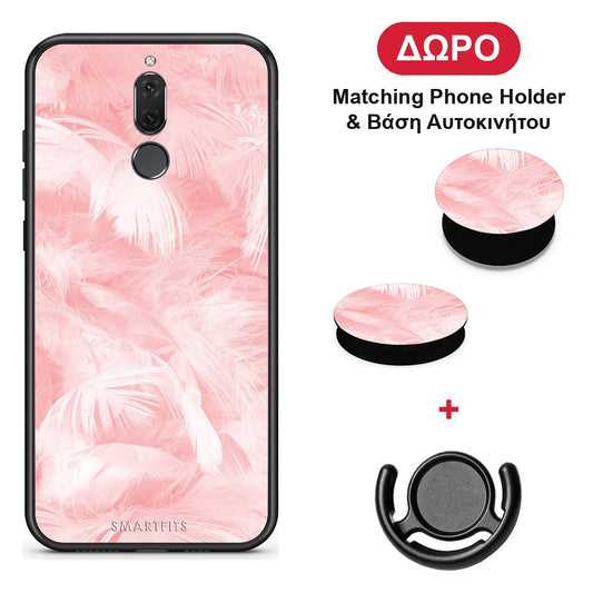 Boho Pink Feather - Huawei Mate 10 Lite θήκη + Δώρο Phone Holder & Βάση Αυτοκινήτου