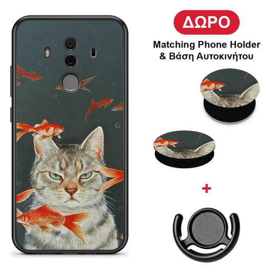 Cat Goldfish - Huawei Mate 10 Pro θήκη + Δώρο Phone Holder & Βάση Αυτοκινήτου