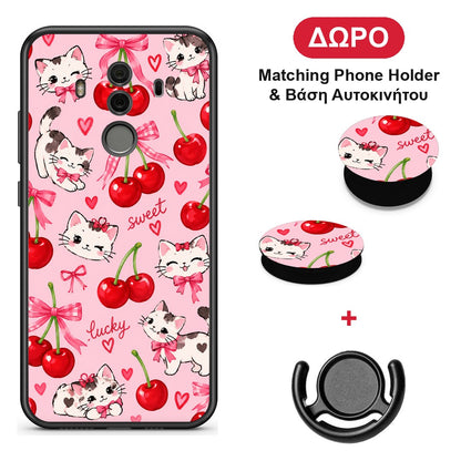Cherries Bows and Kittens on Pink - Huawei Mate 10 Pro θήκη + Δώρο Phone Holder & Βάση Αυτοκινήτου
