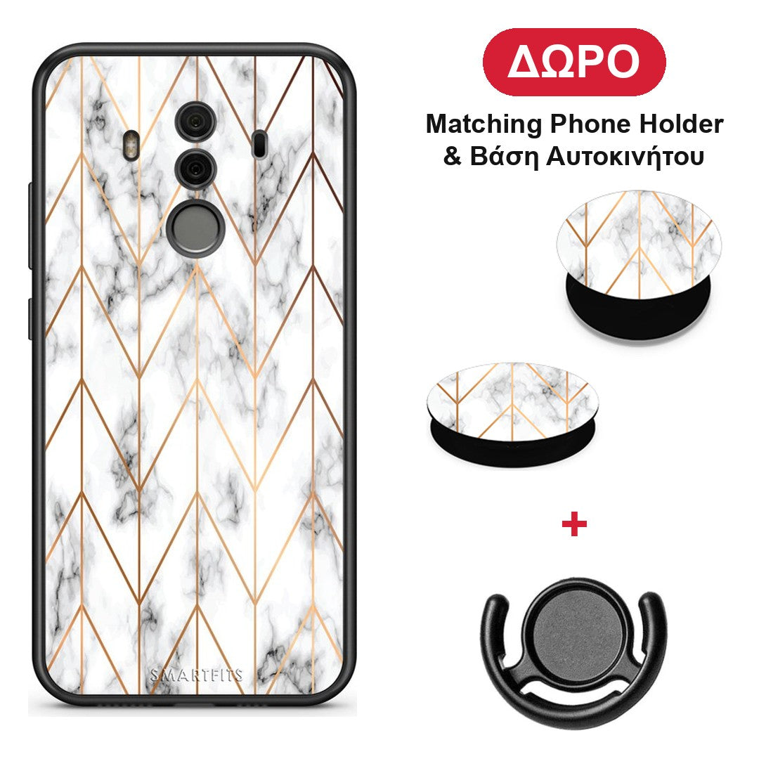 Marble Gold Geometric - Huawei Mate 10 Pro θήκη + Δώρο Phone Holder & Βάση Αυτοκινήτου