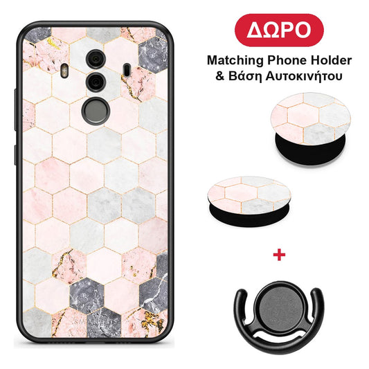 Marble Hexagon Pink - Huawei Mate 10 Pro θήκη + Δώρο Phone Holder & Βάση Αυτοκινήτου