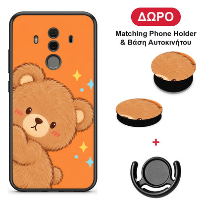 Peekaboo Teddy on Orange - Huawei Mate 10 Pro θήκη + Δώρο Phone Holder & Βάση Αυτοκινήτου