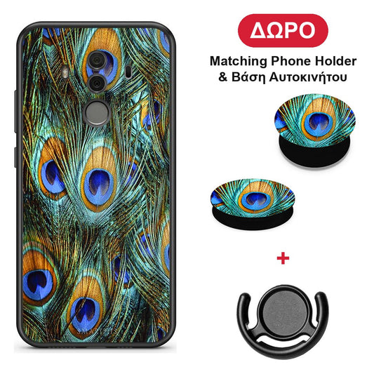 Real Peacock Feathers - Huawei Mate 10 Pro θήκη + Δώρο Phone Holder & Βάση Αυτοκινήτου