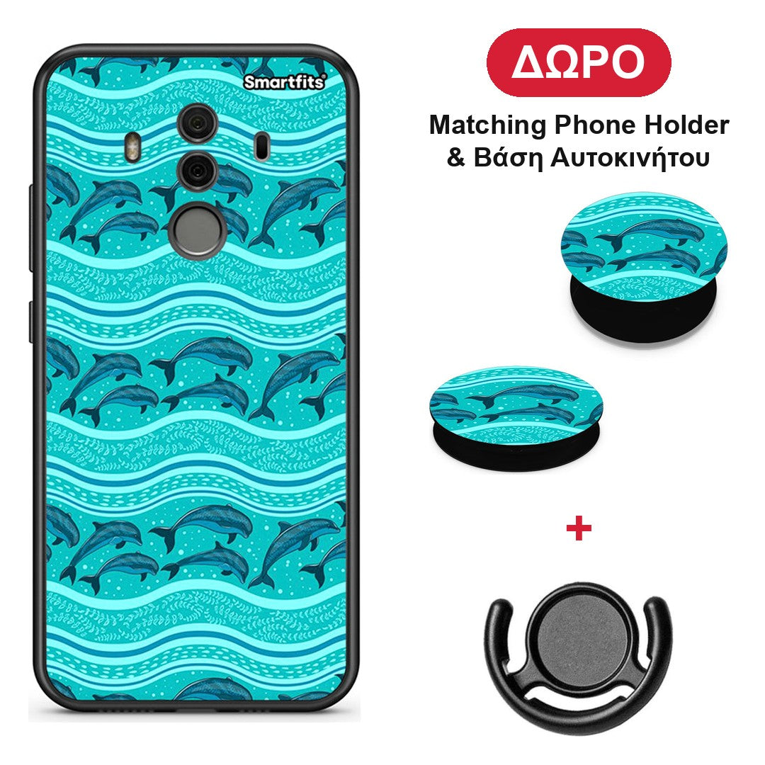 Swimming Dolphins - Huawei Mate 10 Pro θήκη + Δώρο Phone Holder & Βάση Αυτοκινήτου