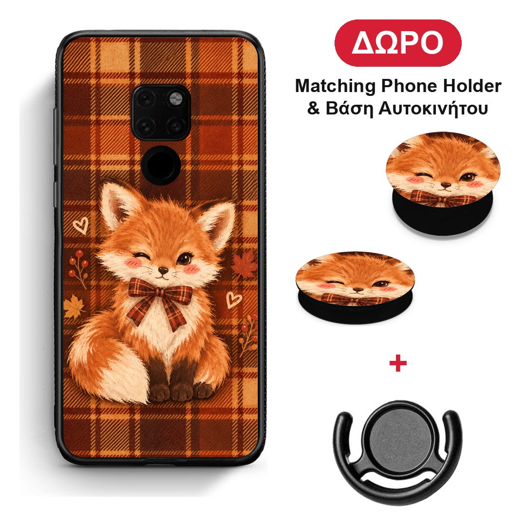 Fox on Autumn Tartan - Huawei Mate 20 θήκη + Δώρο Phone Holder & Βάση Αυτοκινήτου