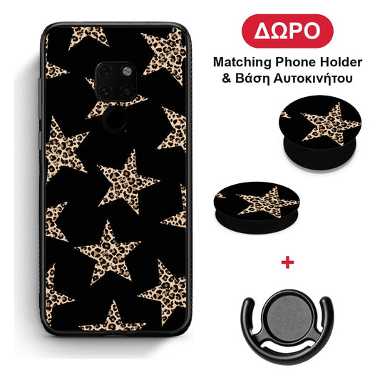 Leopard Stars on Black - Huawei Mate 20 θήκη + Δώρο Phone Holder & Βάση Αυτοκινήτου
