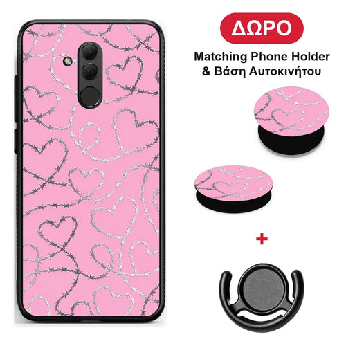 Barbed Wire Hearts on Pink - Huawei Mate 20 Lite θήκη + Δώρο Phone Holder & Βάση Αυτοκινήτου