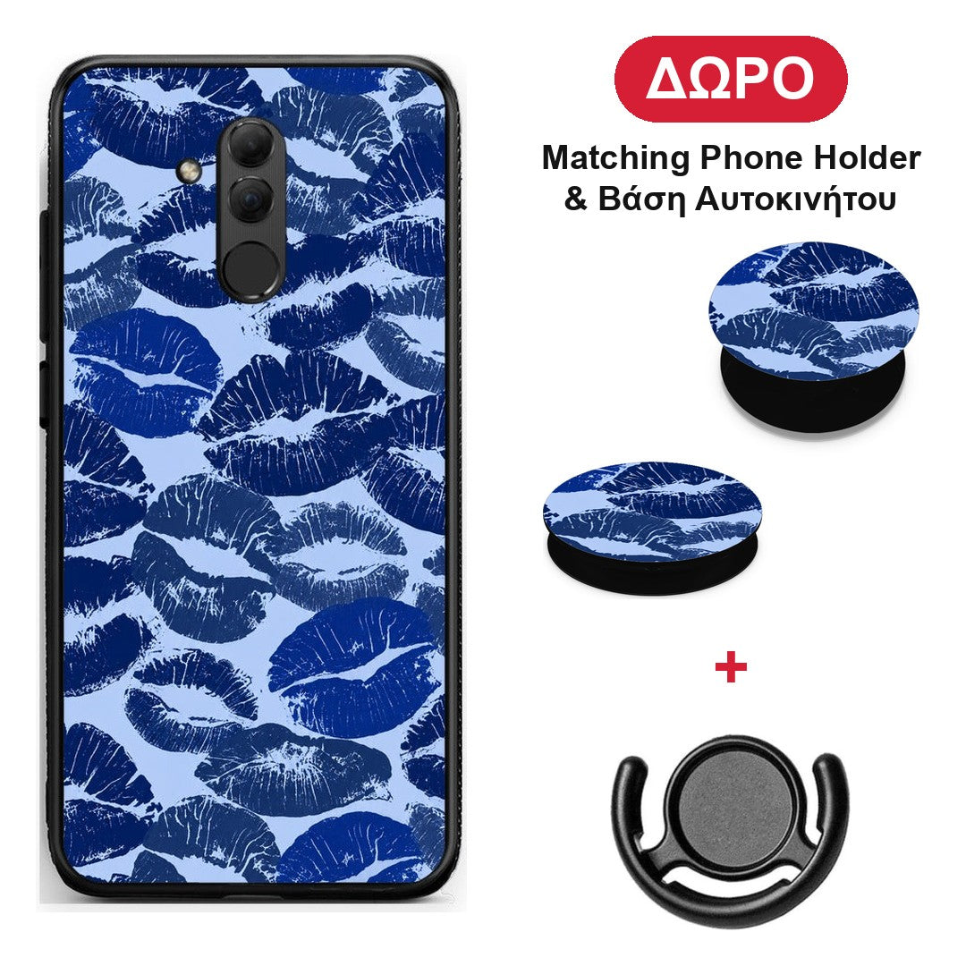 Blue Lipstick Kisses - Huawei Mate 20 Lite θήκη + Δώρο Phone Holder & Βάση Αυτοκινήτου