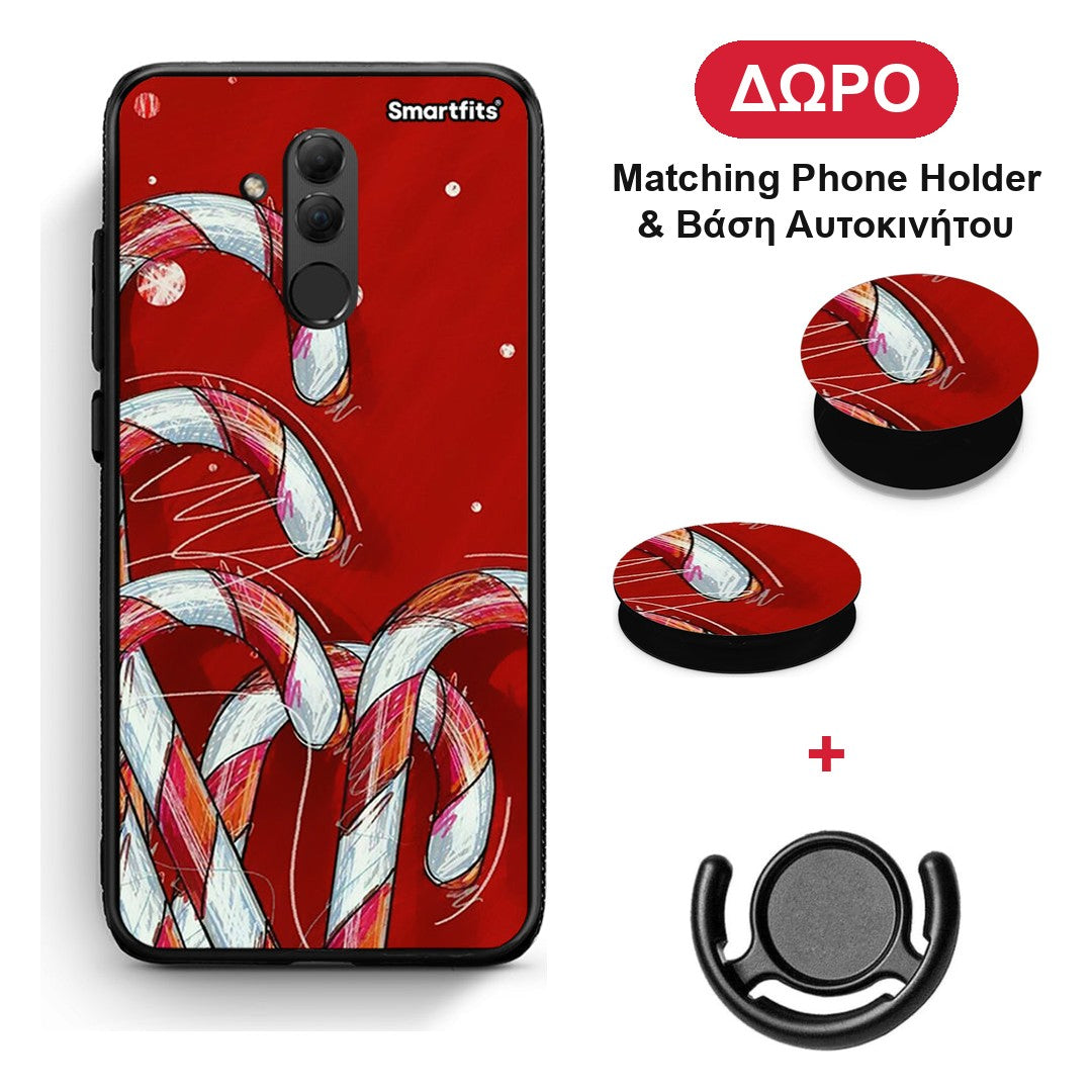 Candy Cane - Huawei Mate 20 Lite θήκη + Δώρο Phone Holder & Βάση Αυτοκινήτου