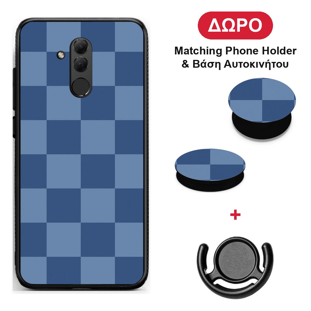 Denim Blue Checkerboard - Huawei Mate 20 Lite θήκη + Δώρο Phone Holder & Βάση Αυτοκινήτου