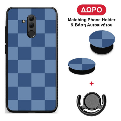 Denim Blue Checkerboard - Huawei Mate 20 Lite θήκη + Δώρο Phone Holder & Βάση Αυτοκινήτου